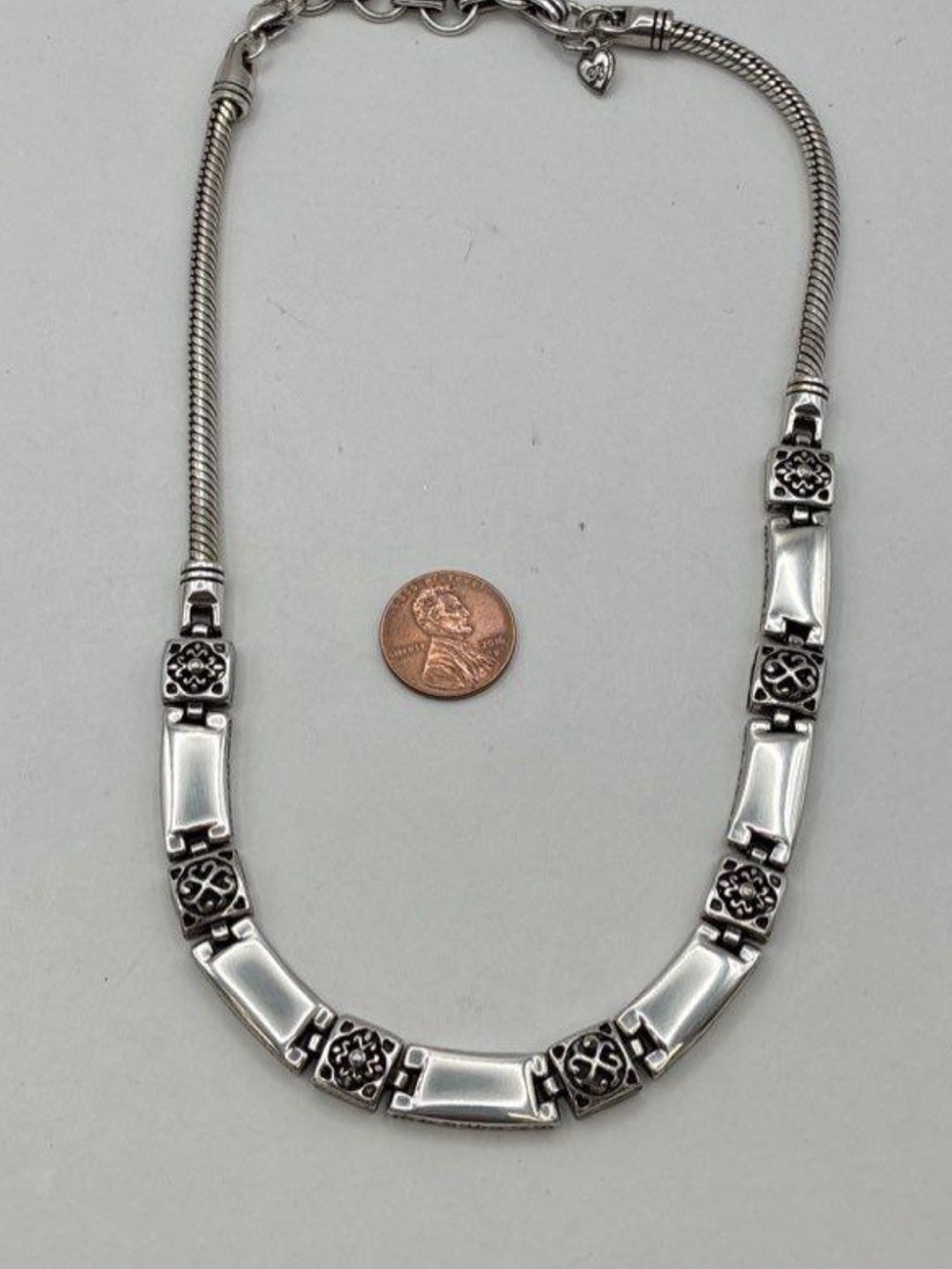 BRIGHTON Retired TRIBECA SILVER Bar LINK NECKLACE 19 in Choker Collar 2571 - Picture 3 of 6